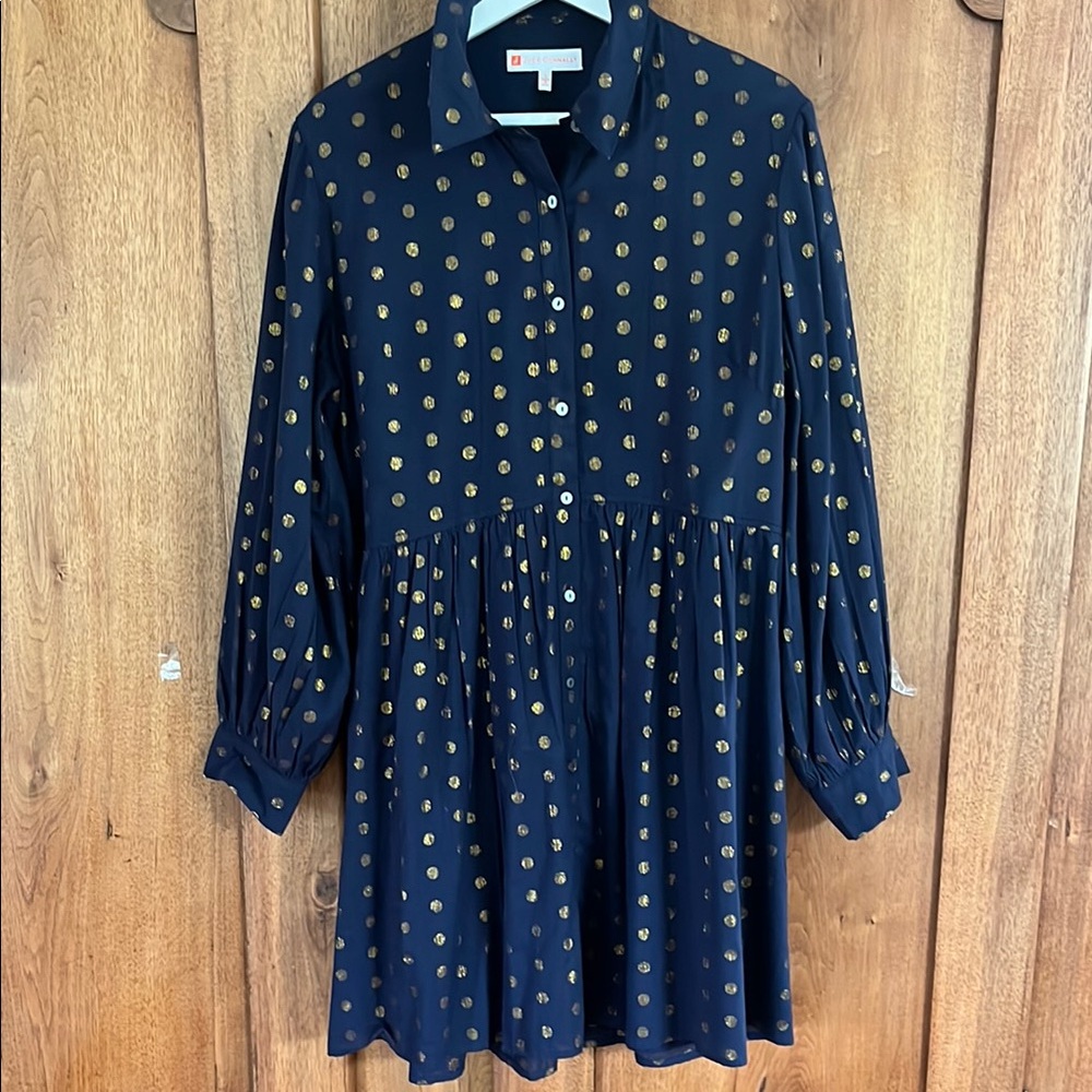 The cutest dress!! Jude Connolly Navy background with subtle gold polka dots L